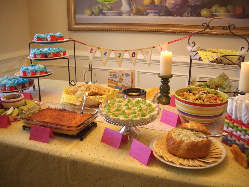 close up of the buffet table top – food, decor & linens