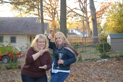 Holly and Patti Cutting Up in the Backyard
