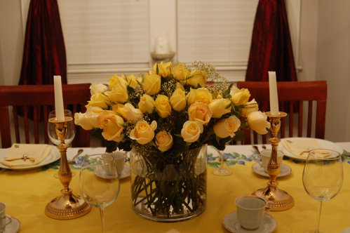 Those Fabulous Roses - And Gold Candlestick Holders For Glam Effect!